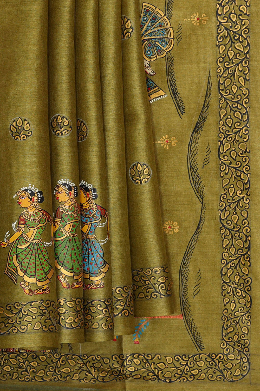 Image of Patti Chitra Golden Green Saree